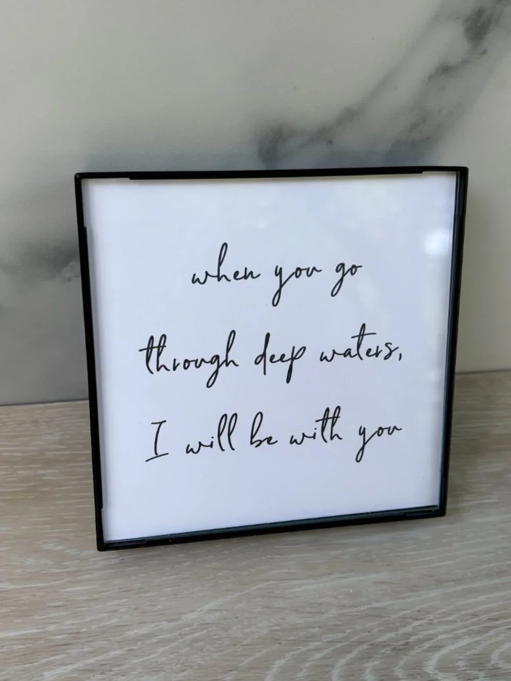 Deep Waters Framed Art Print 4x4 Black Christian Modern Tiered Tray Shelf Sitter